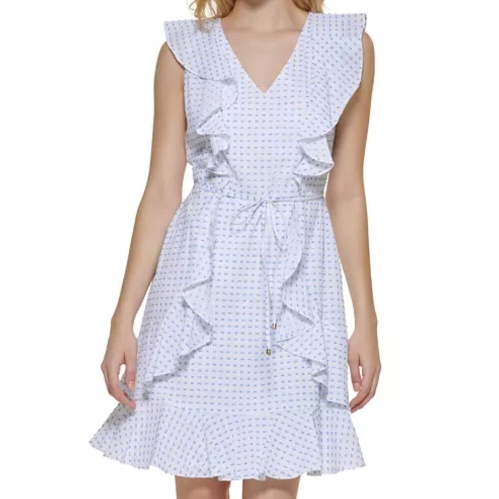 Tommy Hilfiger Summer ruffle flutter sleeve stretch cotton mini dress - Size 8